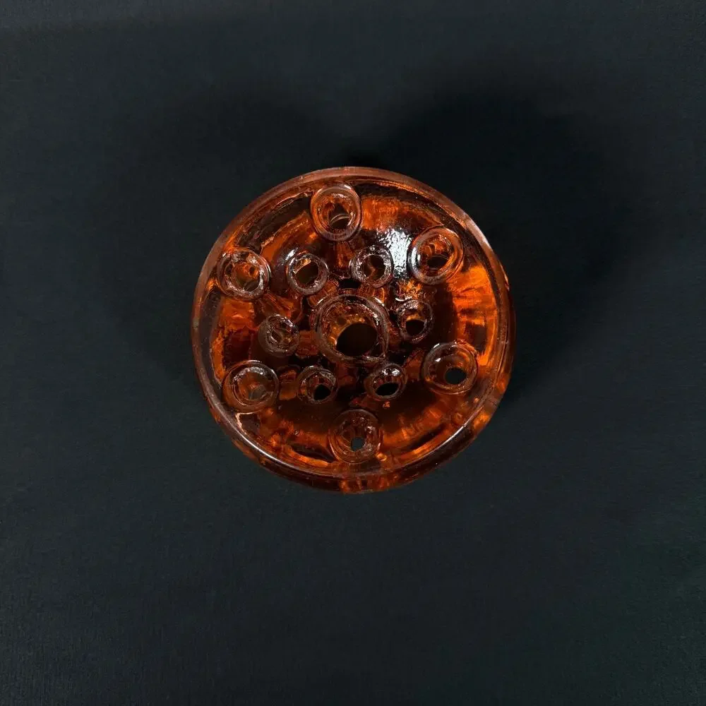 Floral Frog Glass Amber Color Vintage Decortications Floral Arrangements 13 hole